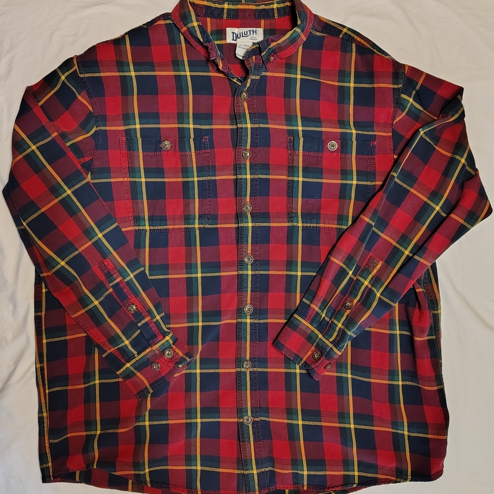 Duluth Trading Company Navy, Red & Yellow Plaid Flannel Men's Size XL Tall